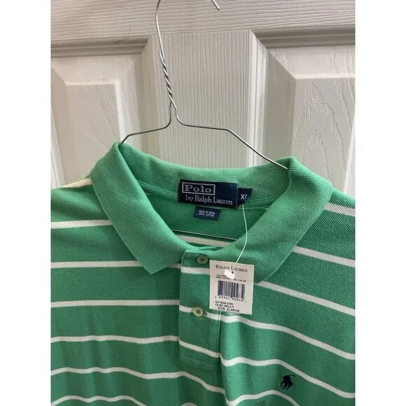 POLO RALPH LAUREN GREEN WHITE STRIPE BluePONY CLASSIC FIT NWT XL Vtg Y2K
